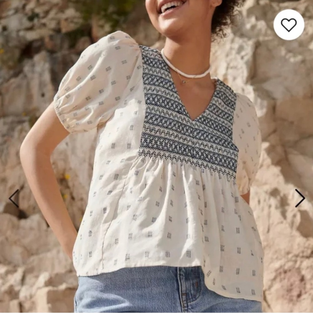 Madewell Embroidered Yoke Top - Size Small